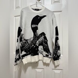 Waggle Golf Loon Call Wildknit Crewneck Sweater in Black/White color (Size L).
